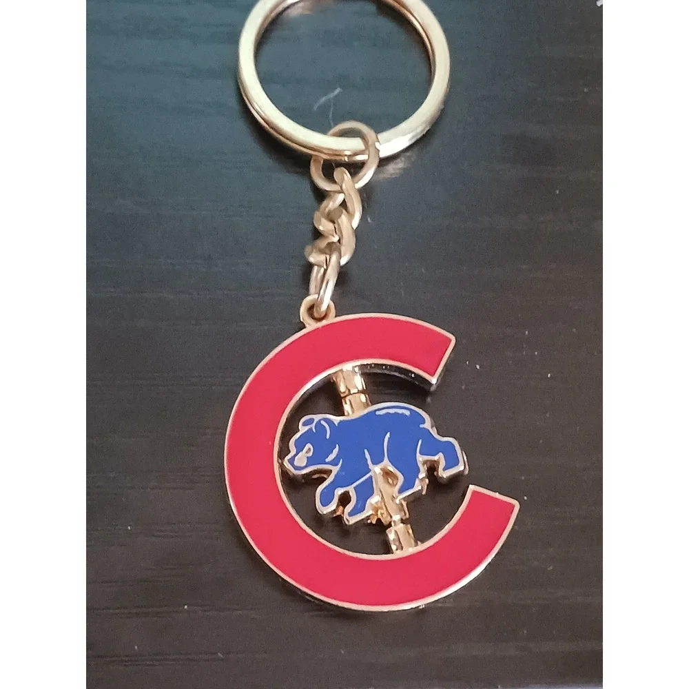 Chicago Cubs MLB Spinner Keychain Red C Blue Walking Bear Mascot Baseball Fan - Picture 1 of 3